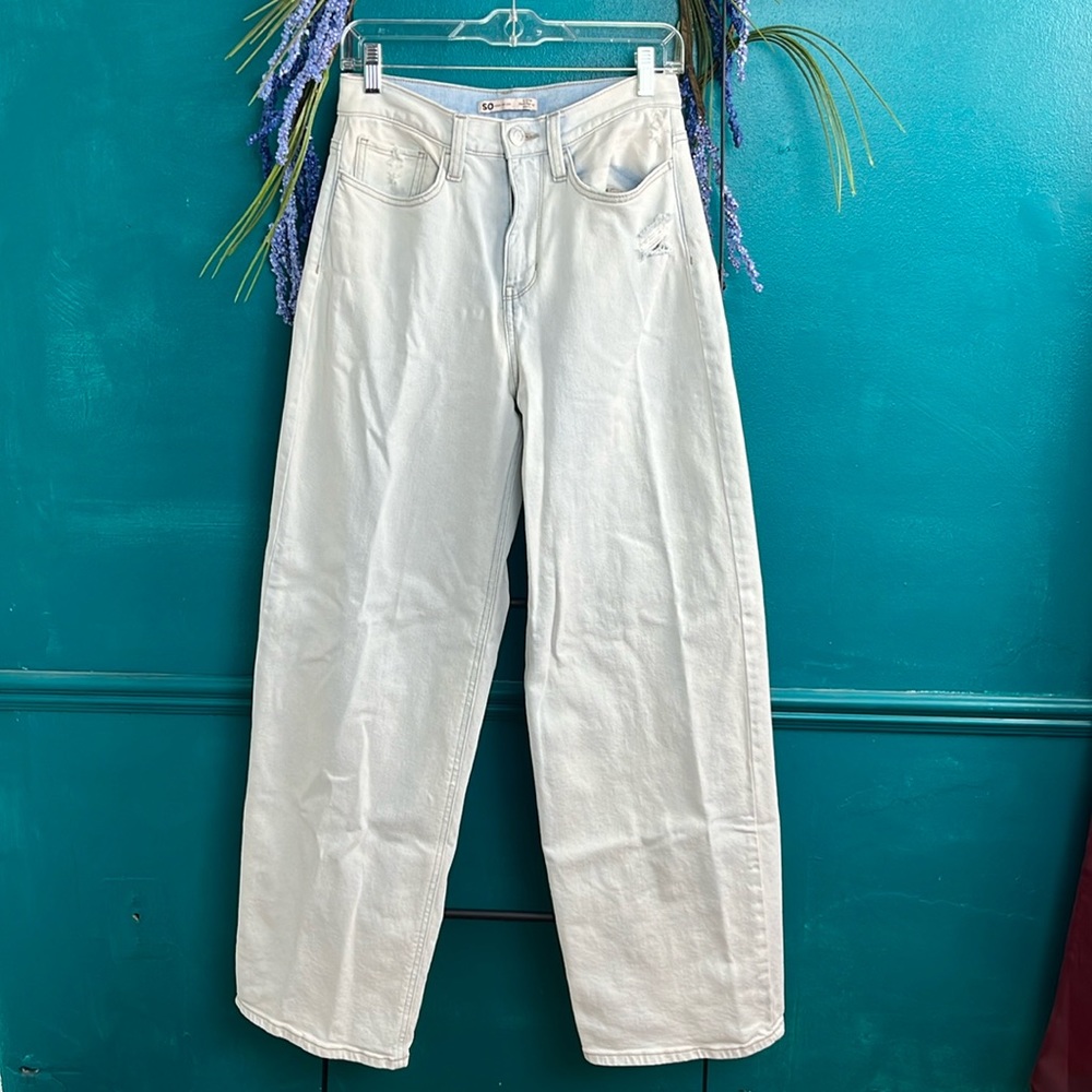 So brand 527 super high-rise, wide leg, bleached out lightly distressed jeans